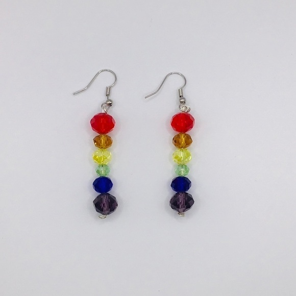 GRATEFUL Times Earrings Chakra Rainbow Faceted Glass Gem Beads Hippie Pride - Picture 4 of 5